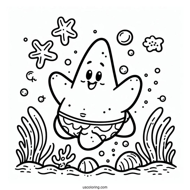 Cute Patrick Star Coloring Page Swimming For Kids