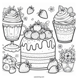 Strawberry Shortcake Coloring Page With Angel Cake, Crepe, And Ginger Snap