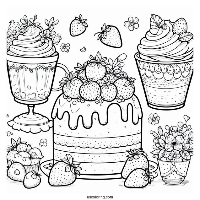 Strawberry Shortcake Coloring Page With Angel Cake, Crepe, And Ginger Snap