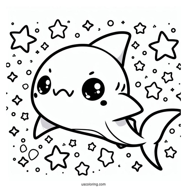 Chibi Shark Coloring Page With Stars