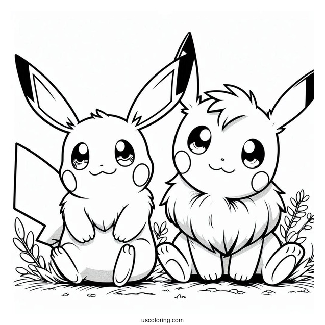 Coloring Sheet Of Baby Pikachu And Eevee