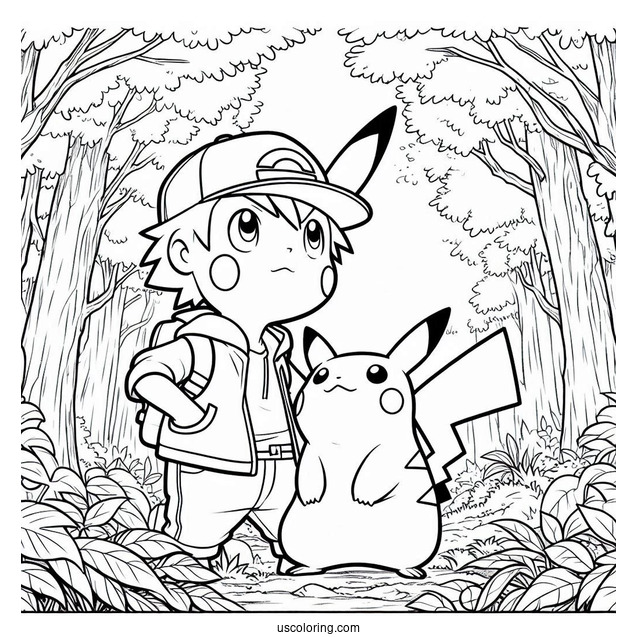 Pikachu And Ash In The Forest