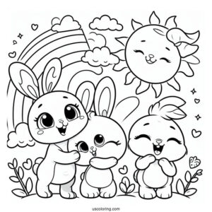 Sunny Bunnies Coloring Page Of Easy Iris, Big Boo, Hopper, Shiny, And Turbo In The Sky For Preschoolers