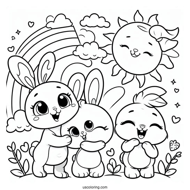 Sunny Bunnies Coloring Page Of Easy Iris, Big Boo, Hopper, Shiny, And Turbo In The Sky For Preschoolers
