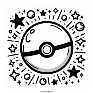Pokéball Coloring Page Varieties Surrounded By Stars
