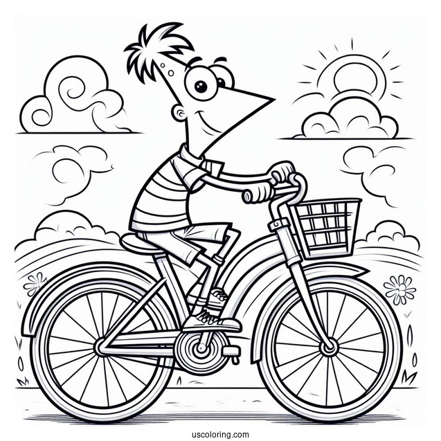 Phineas And Ferb Coloring Page Ride A Bicycle