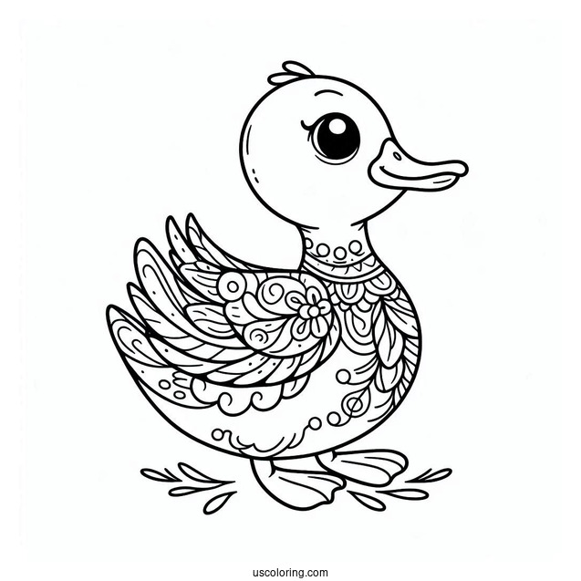 Coloring Page Of An Easy To Color Duck