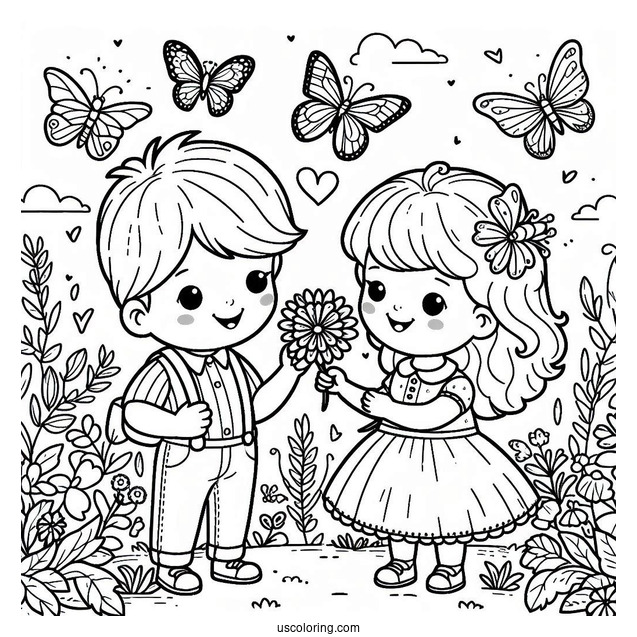 Boy And Girl Playing In Nature With Butterflies
