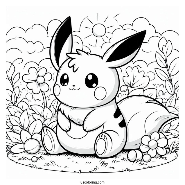 Raichu Coloring Page Sitting In The Garden