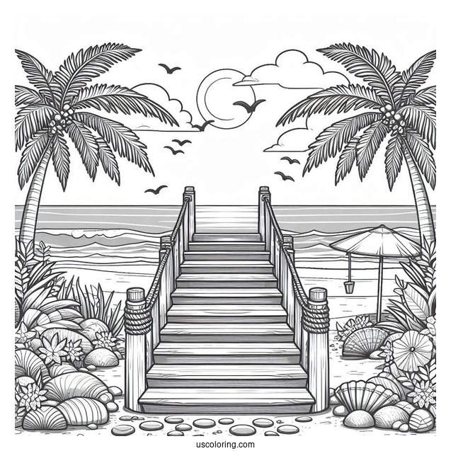 Stairs Leading To The Beach Coloring Page