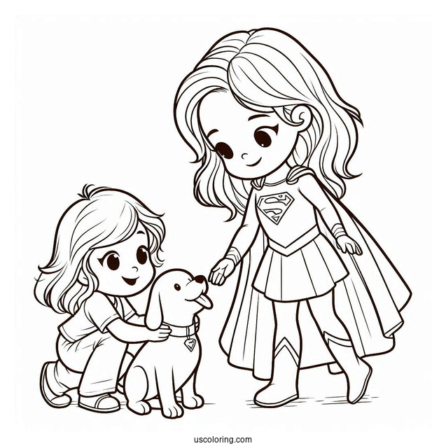 Supergirl Coloring Page Helping A Little Girl And Her Dog