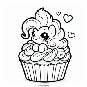 Pinkie Pie Coloring Page With Whip Cream Sitting On A Cupcake