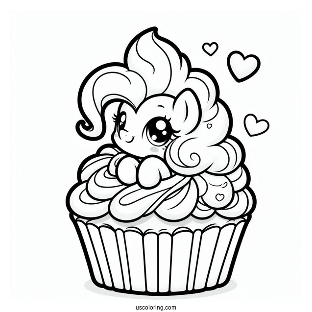 Pinkie Pie Coloring Page With Whip Cream Sitting On A Cupcake
