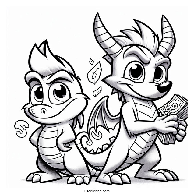 Cash Bandicoot Side By Side With Sypro Coloring Page