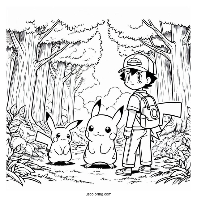 Pikachu And Ash In The Forest