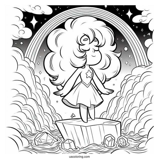 Steven Universe Coloring Page Of Rainbow Quartz Floating On Cliff