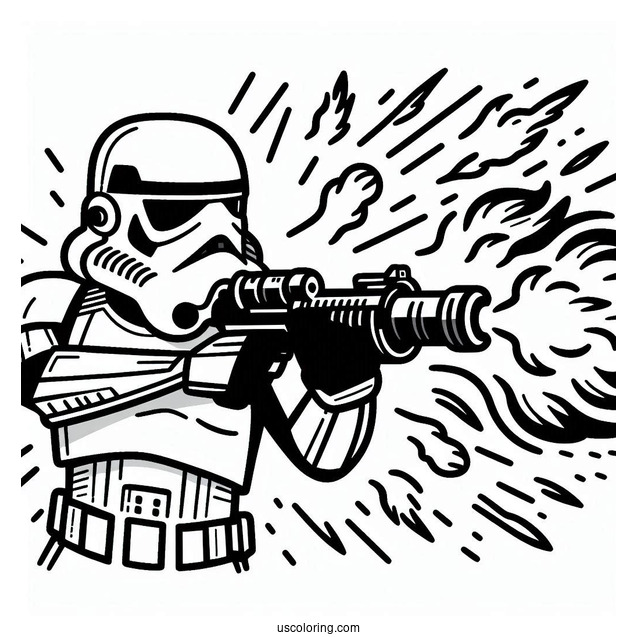 Easy Stormtrooper Coloring Page Shooting Blaster With Flames In The Background