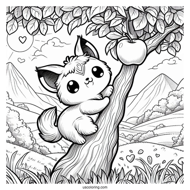 Pichu Coloring Page Climbing An Apple Tree