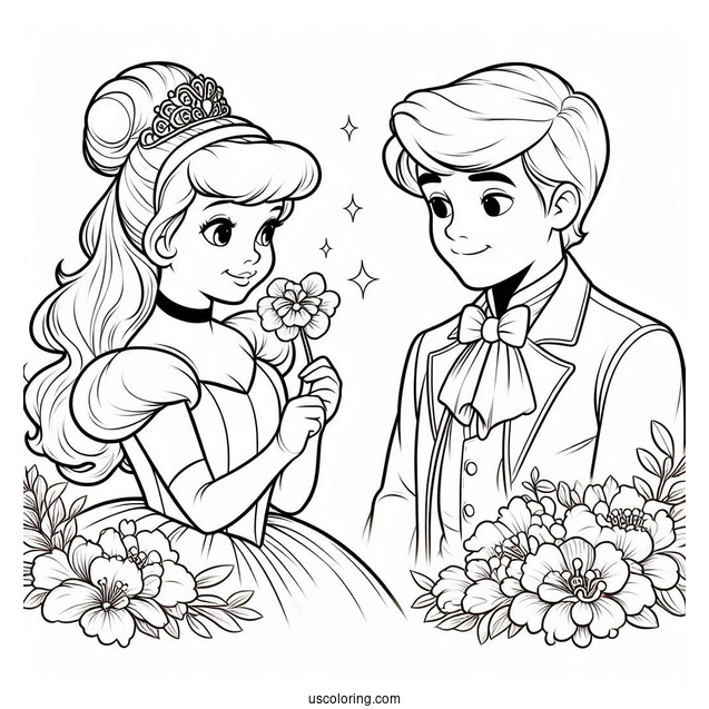 Cinderella And Prince Charming Coloring Sheet For Kids