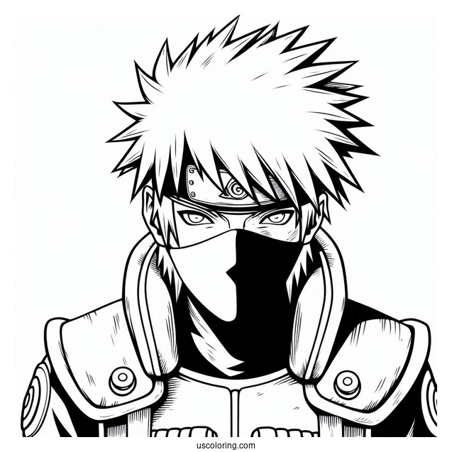 Detailed Hatake Kakashi Coloring Page Outline In Shinobi Uniform