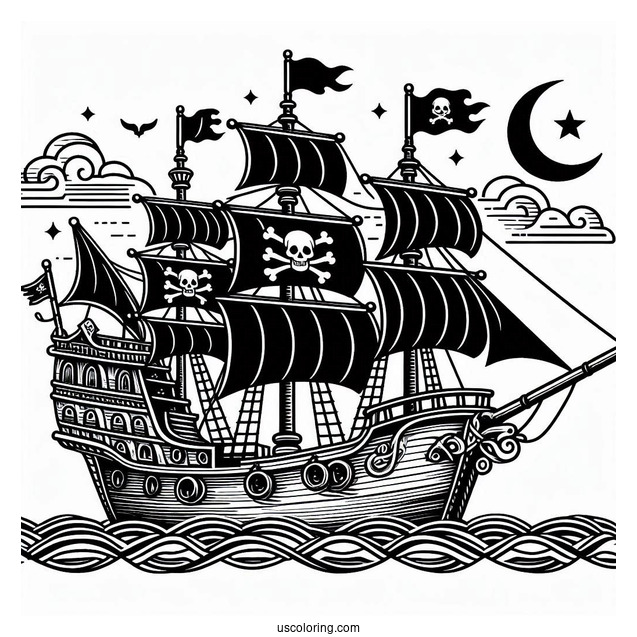 Black Pearl Pirate Ship Coloring Page