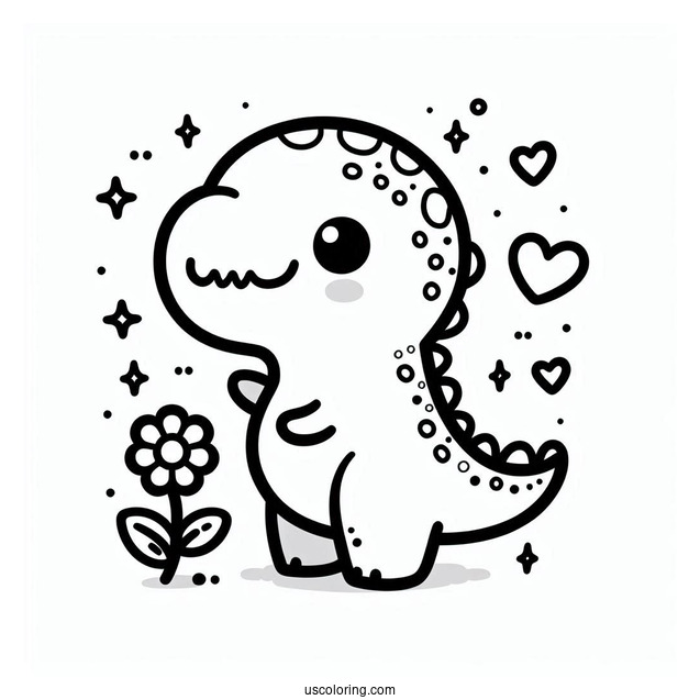 Kawaii Themed T-Rex Coloring Picture