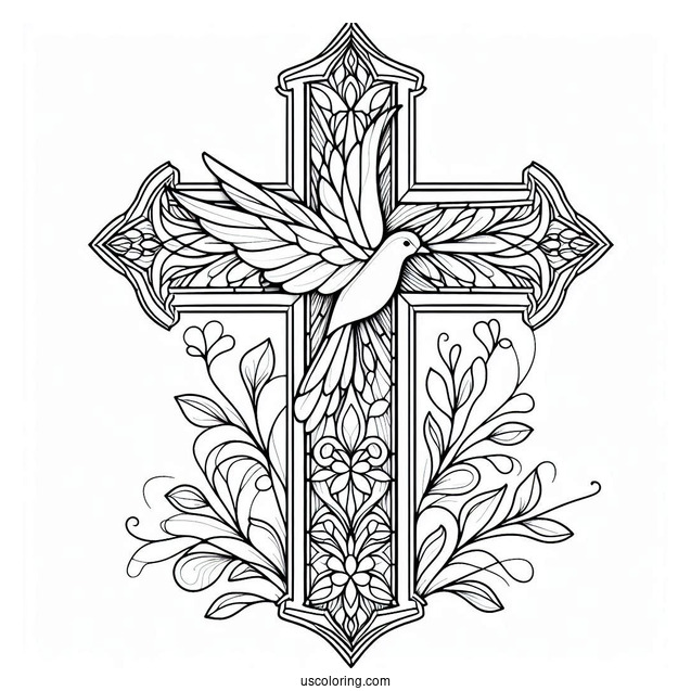 Simple Stained Glass Cross With Dove