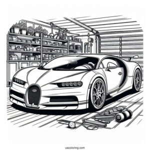 Parked Bugatti Coloring Page Chiron In garage
