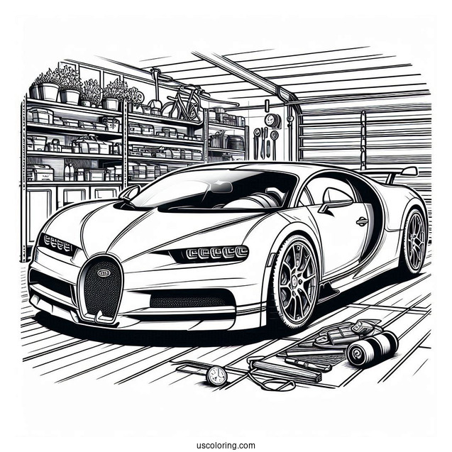Parked Bugatti Coloring Page Chiron In garage