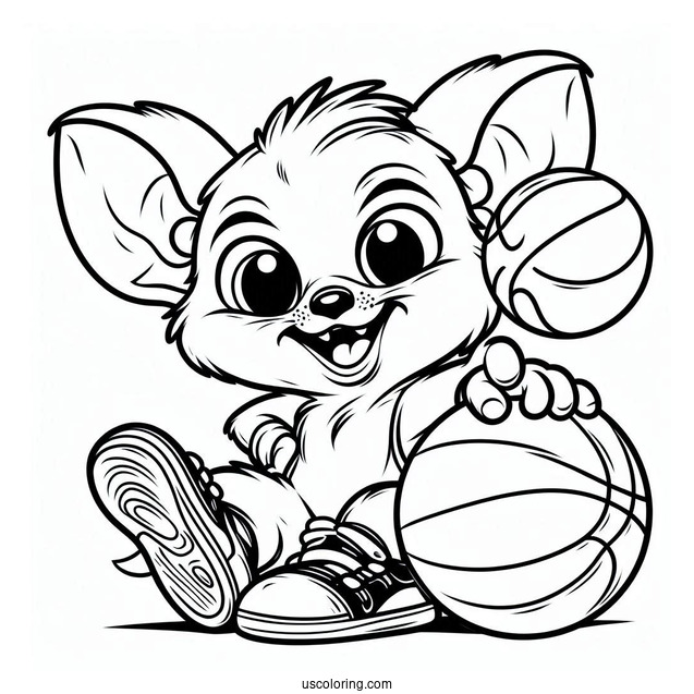 Easy Outline Of Tasmanian Devil Holding Basketball Space Jam Coloring Page