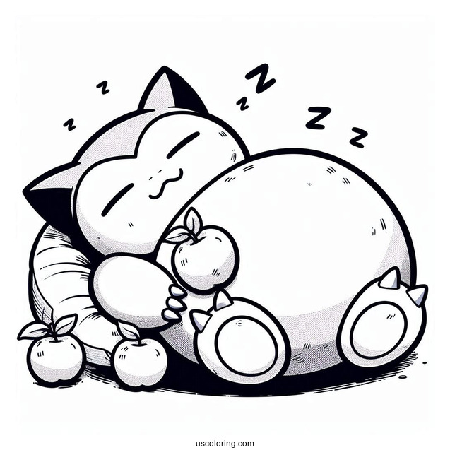 Snorlax Coloring Page Sleeping With Apples On Stomach
