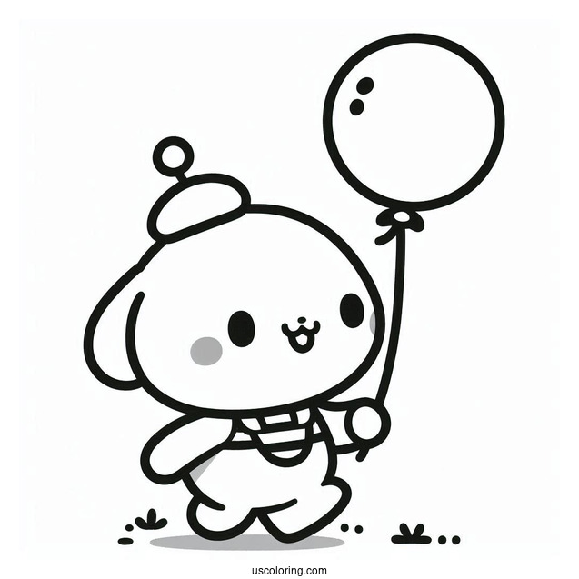 Simple Pochacco Coloring Page Walking With Cute Balloon