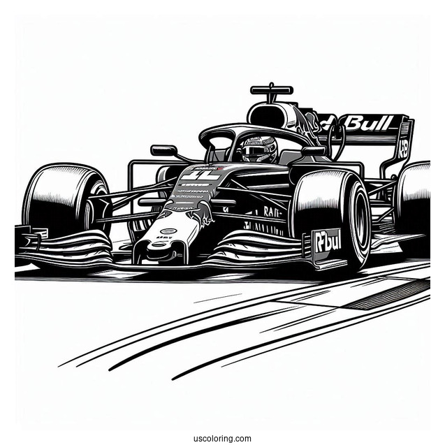 F1 Coloring Page Red Bull Racing RB18 On Race Track