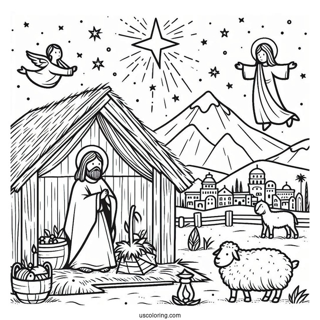 Simple Nativity Coloring Page of Jesus For Preschoolers