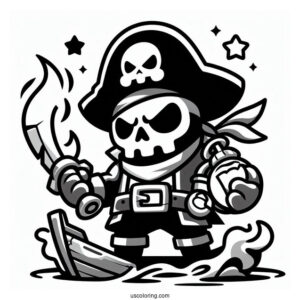 Brawl Stars Coloring Page Of Scary Cursed Pirate Holding Sword On Ship