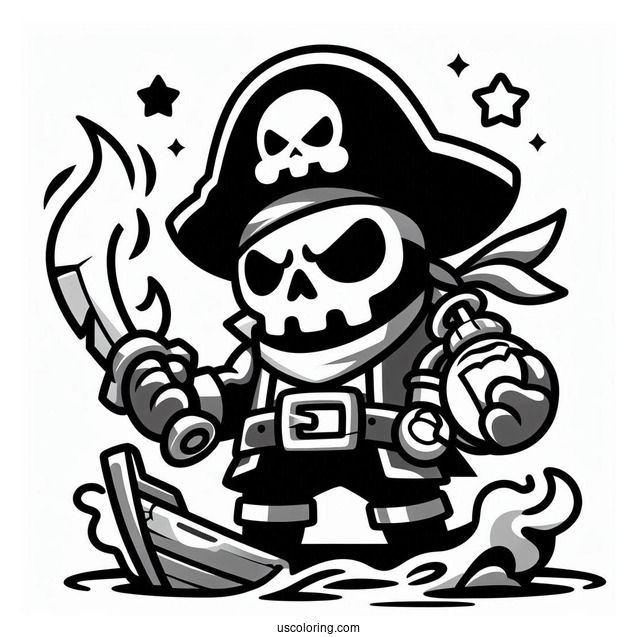 Brawl Stars Coloring Page Of Scary Cursed Pirate Holding Sword On Ship