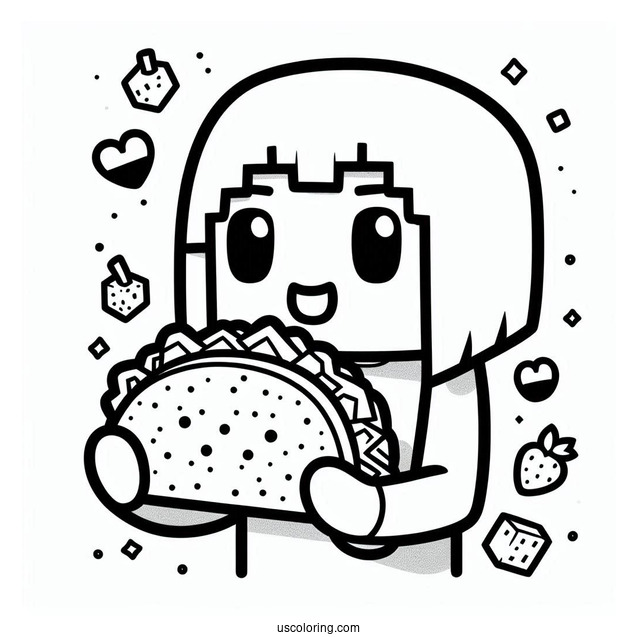 Minecraft Steve Eating Taco Coloring Page For Kids