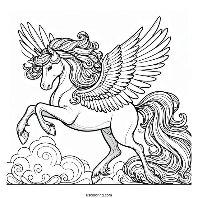 Pegasus Coloring Page Spreading His Wings