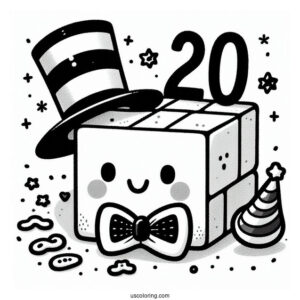 Numberblocks Coloring Page 20 With Hat And Bowtie