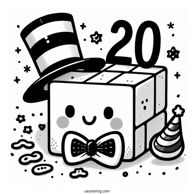 Numberblocks Coloring Page 20 With Hat And Bowtie