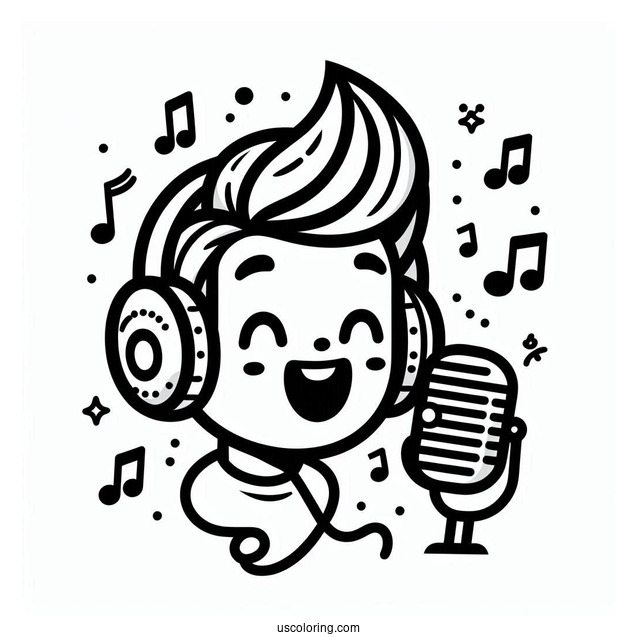 Sing Coloring Page Of Easy Johnny With Earphones On