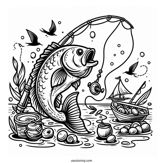 Fishing Coloring Page Of Gone Fishing With Rod And Bobber