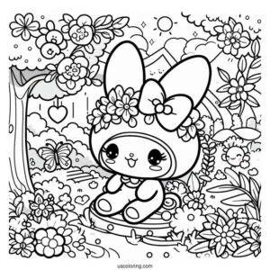 Kuromi In Garden With My Melody Coloring Page