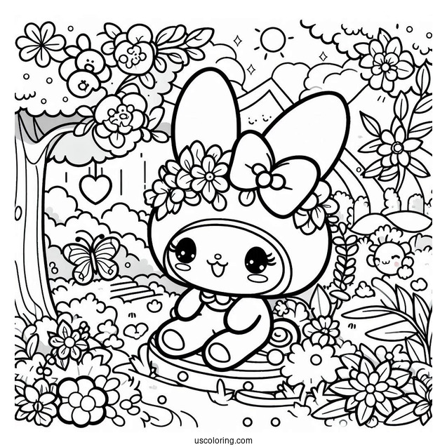 Kuromi In Garden With My Melody Coloring Page