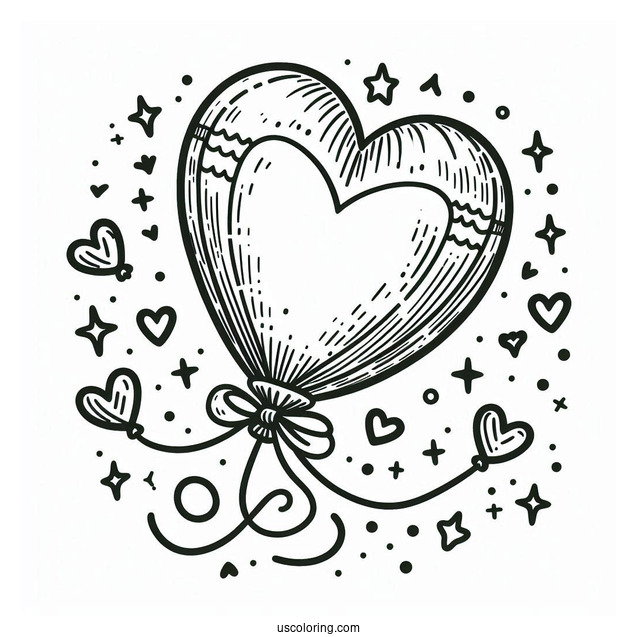 Balloon With Love Hearts To Color