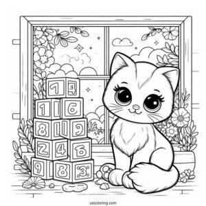 Poppy Playtime Coloring Page Of Cute Catnap Sitting In A Corner With Number Blocks