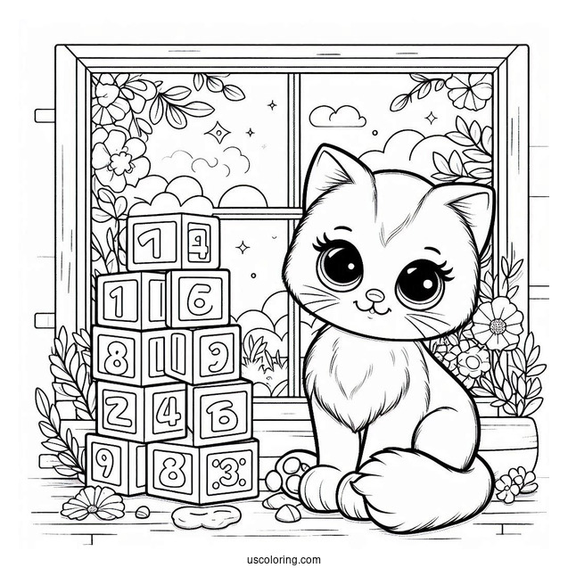 Poppy Playtime Coloring Page Of Cute Catnap Sitting In A Corner With Number Blocks