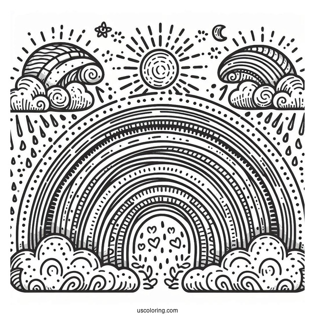 Full Page Rainbow With Sun And Cloud To Color