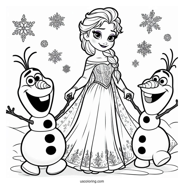 Elsa And Olaf From Frozen Coloring Page