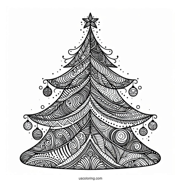 Christmas Tree Zentangle To Color